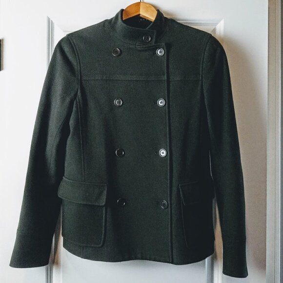 Theory Double-Breasted Olive Green Wool Coat - Picture 1 of 7